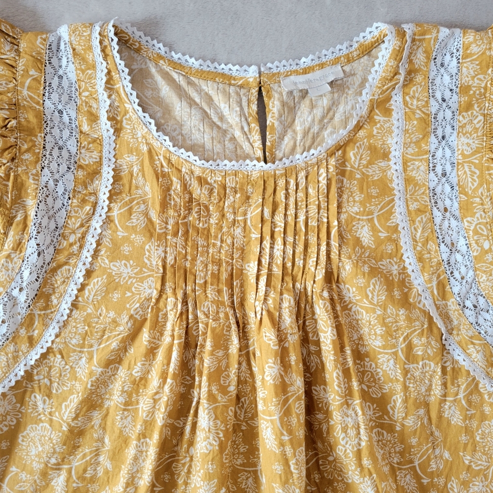 Jennifer And Grace Tiered Ruffle Floral Short Sleeve Top Large Yellow - Picture 2 of 13